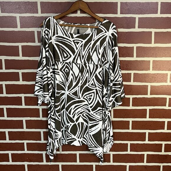 IC By Connie K Size Small White Black Geometric Layered Tunic Art To Wear Classy - Picture 1 of 6